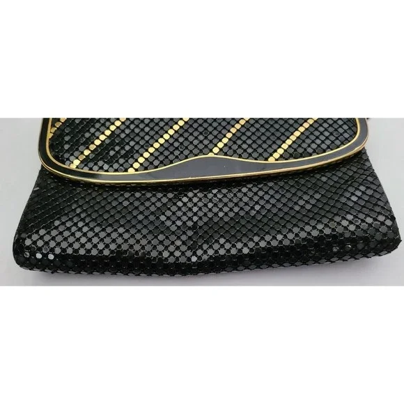 Rebecca Lynn Womens Evening Purse Black Gold Sequin Shoulder Strap 9"x6" - Picture 2 of 8